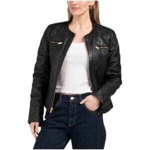 COLE HAAN Leather Zip Front Jacket